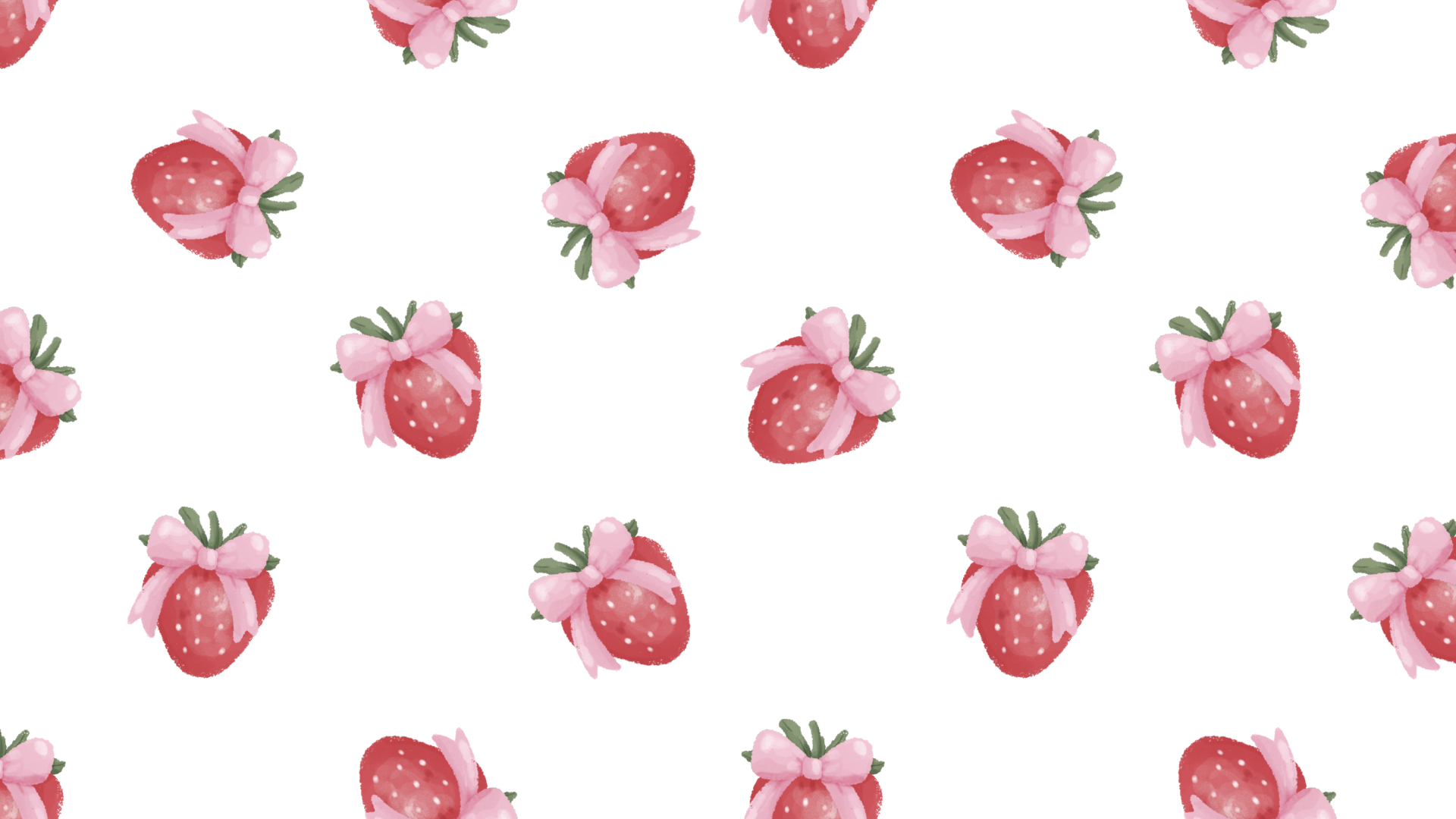 Watercolor strawberry with pink bow pattern - Strawberry Afternoon vintage postcard and slow living brand